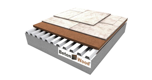 Pavimento sopraelevato isolante con doppio BetonWood e fibra di legno Base